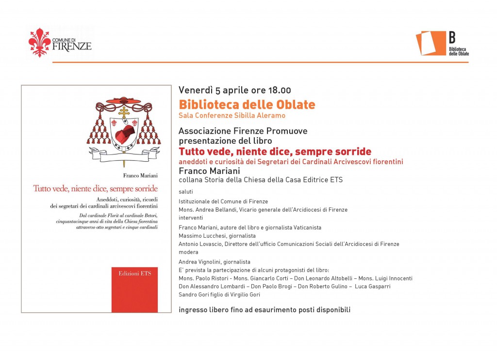 Invito - presentazione libro Segretari Cardinali di Franco Mariani - 5 APRILE 2019 Biblioteca Oblate a Firenze (1)